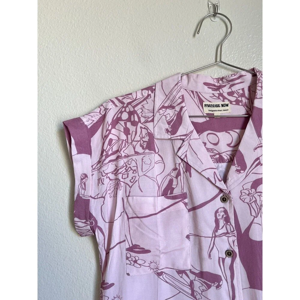 Paradise Now Hawaii Horoscope Aloha Shirt in Pink Size SMALL - Picture 2 of 5